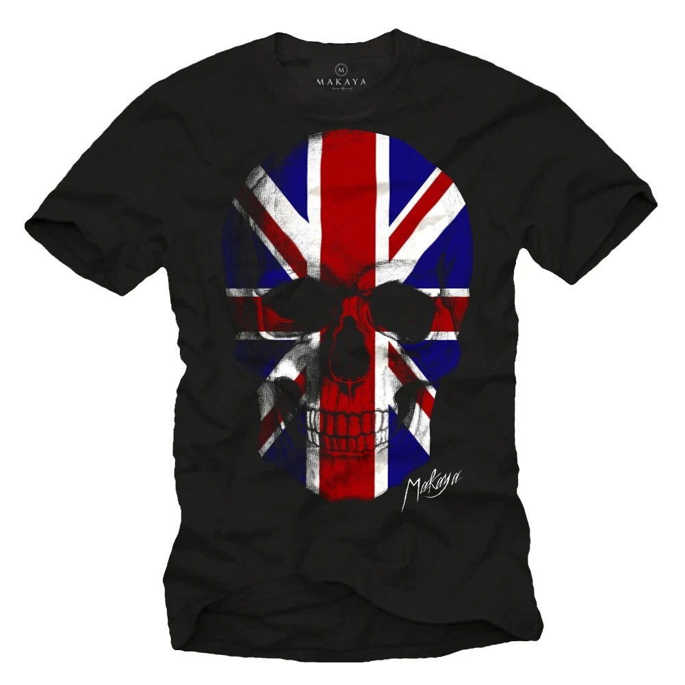 VINTAGE UNION JACK MEN SHIRT WITH UK SKULL FLAG - SHORTSLEEVE PUNK ROCK BAND TEE