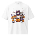 Unisex organic oversized high neck t-shirt-A group photo of cats at Halloween