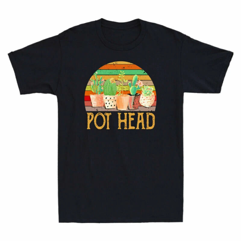 Tee Flowers Sunset Vintage Gardening Cactus Shirt Pot Head Retro Cotton T-Shirt