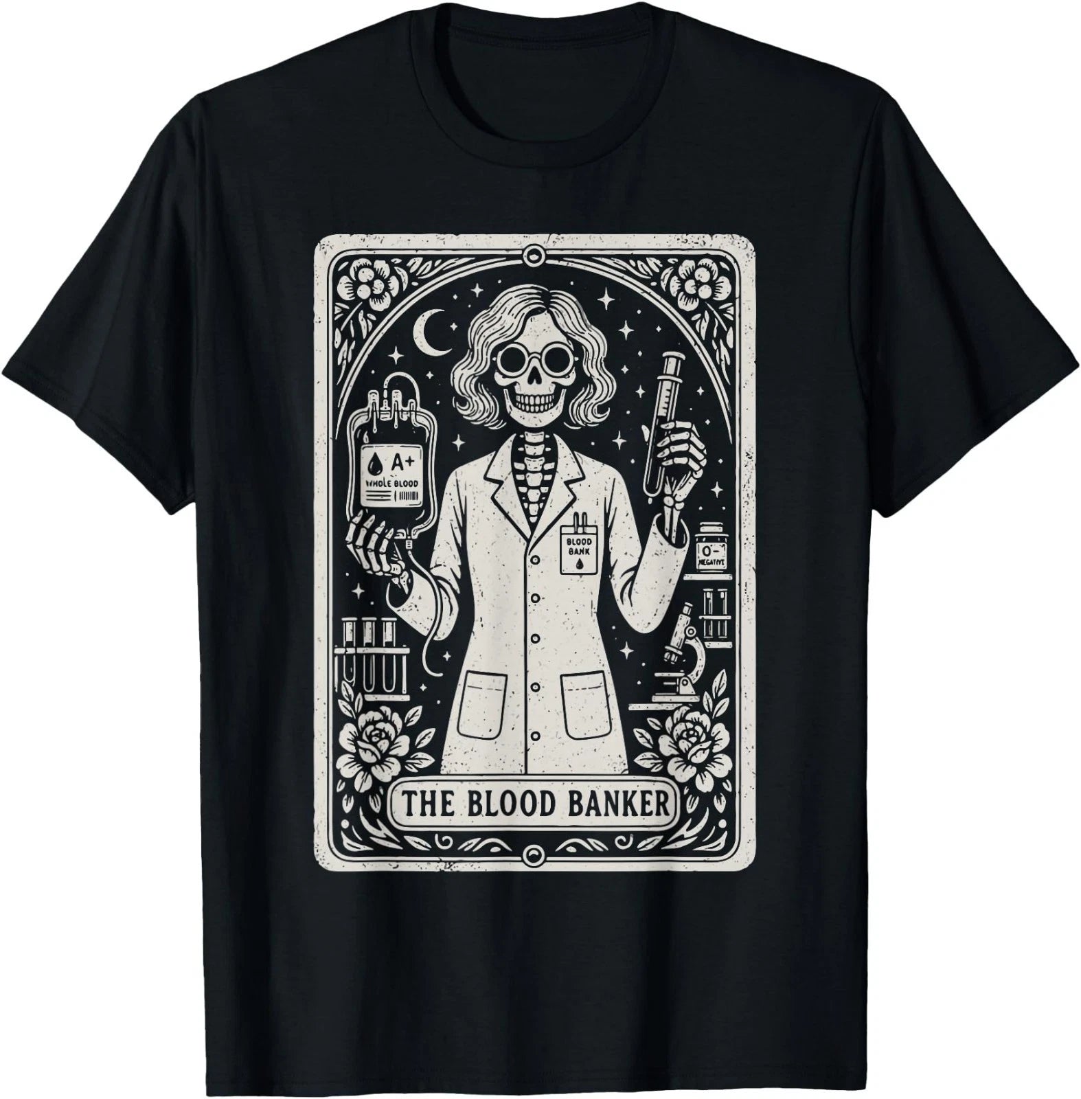 Gothic Tarot Card Blood Bank Skeleton Medical Laboratory T-Shirt