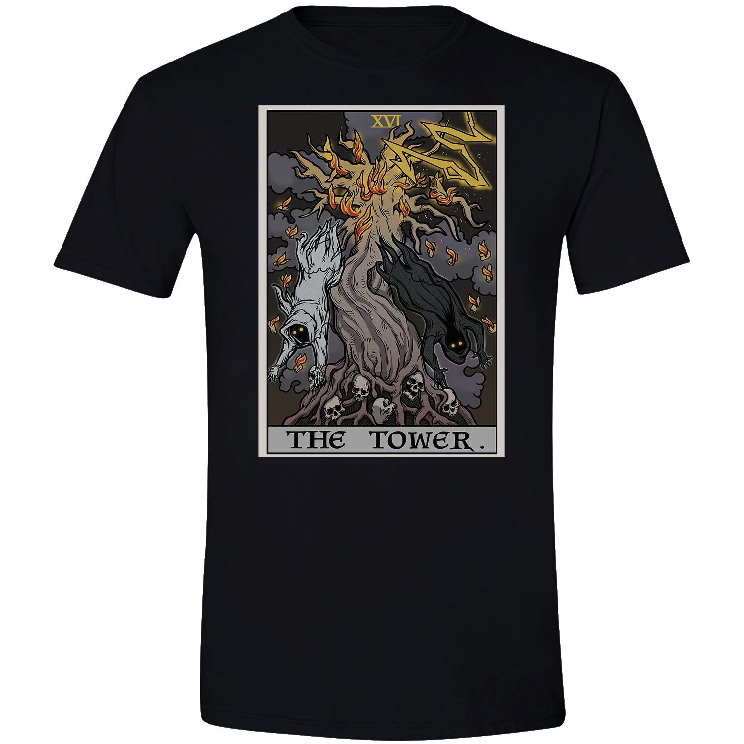 The Tower Tarot Card T Shirt Halloween Skeleton Ghosts Spooky Horror Tee Shirts