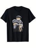 Men's 220g 100% Cotton T-Shirt - Funny Gangster Cat Trio Design with "Hugg Life"