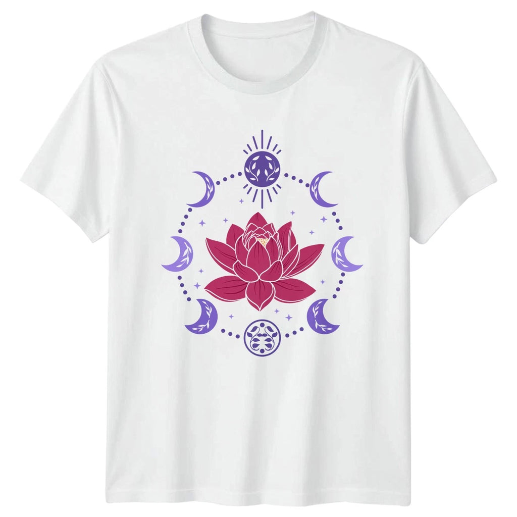 Lotus Moon Phases Sun Celestial Floral Spirituality Mens Womens Graphic Tee
