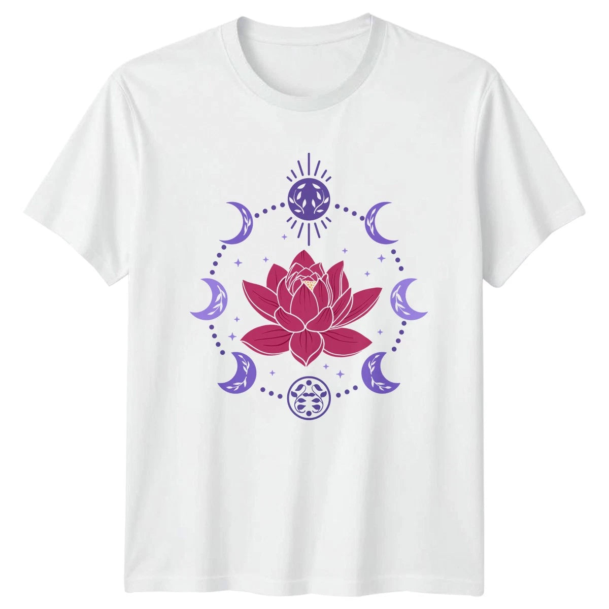 Lotus Moon Phases Sun Celestial Floral Spirituality Mens Womens Graphic Tee