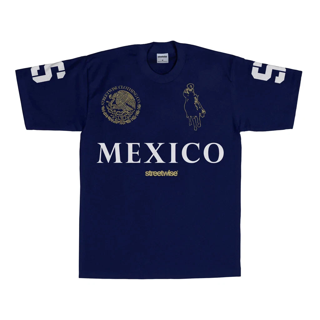 Streetwise Narco Polo T-Shirt Mexico, Chicano Streetwear Men's Tee - Navy Blue