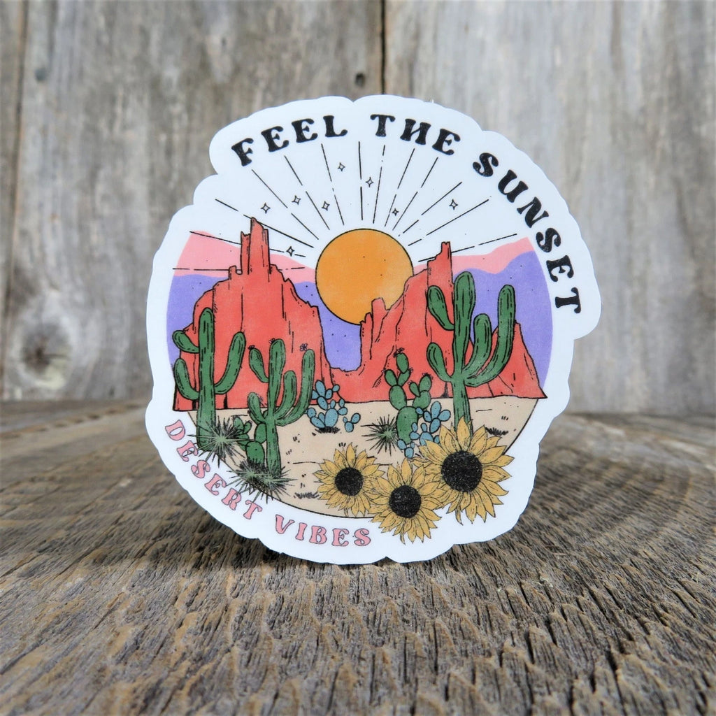 Feel the Sunset Desert Vibes Sticker Retro Cactus Full Color Waterproof Summer
