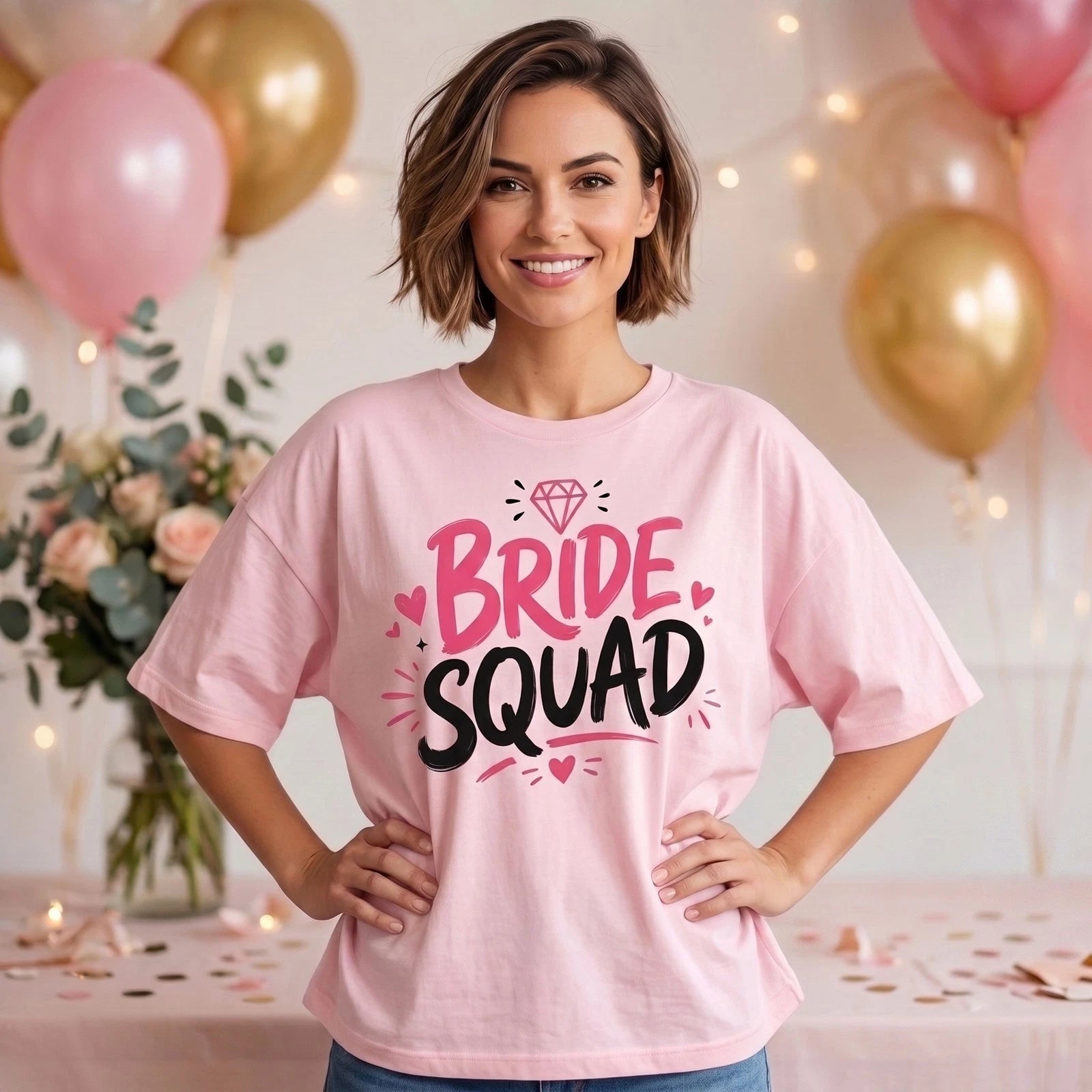 Bride Squad Hen Party T Shirt Women Hen Do Bridal Shower Wedding Tee