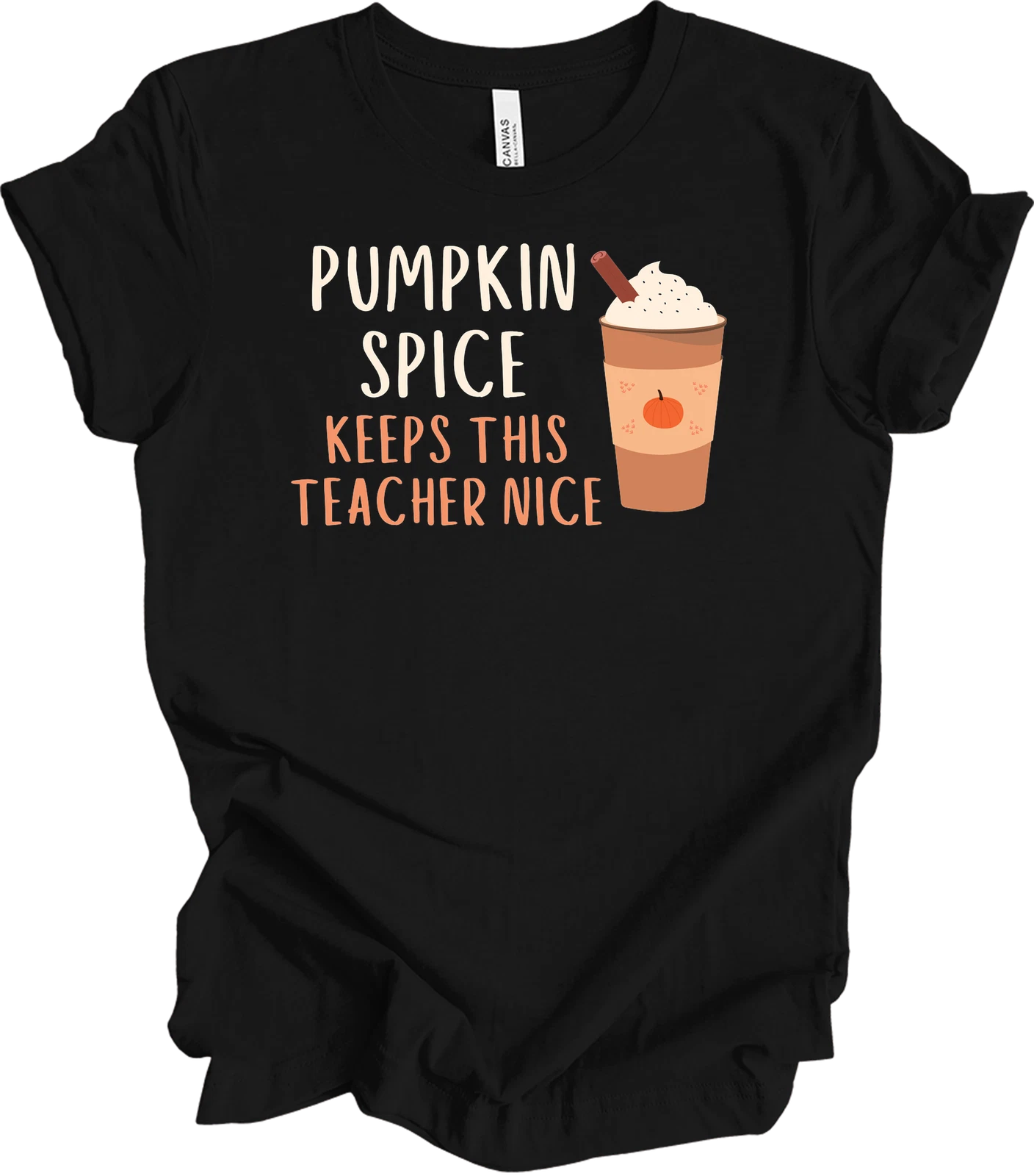 Teacher Shirt Pumpkin Spice Keeps This Teacher Nice Fall Coffee Latte Funny Tee