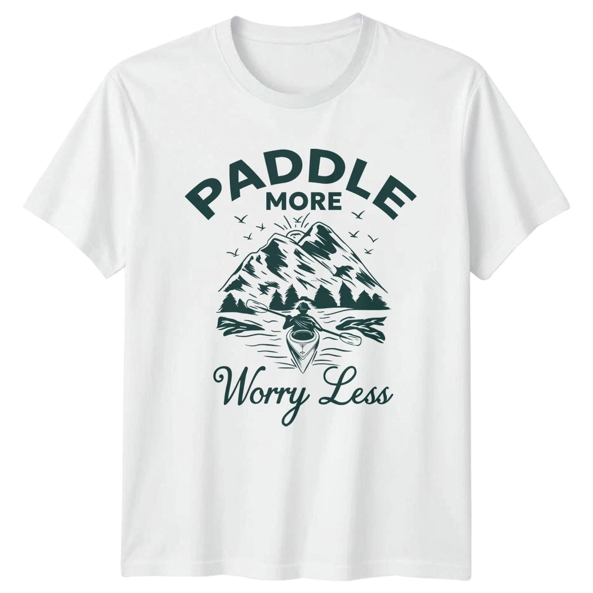 Paddle More Worry Less T-Shirt Outdoor Adventure Kayaking Birthday Gift