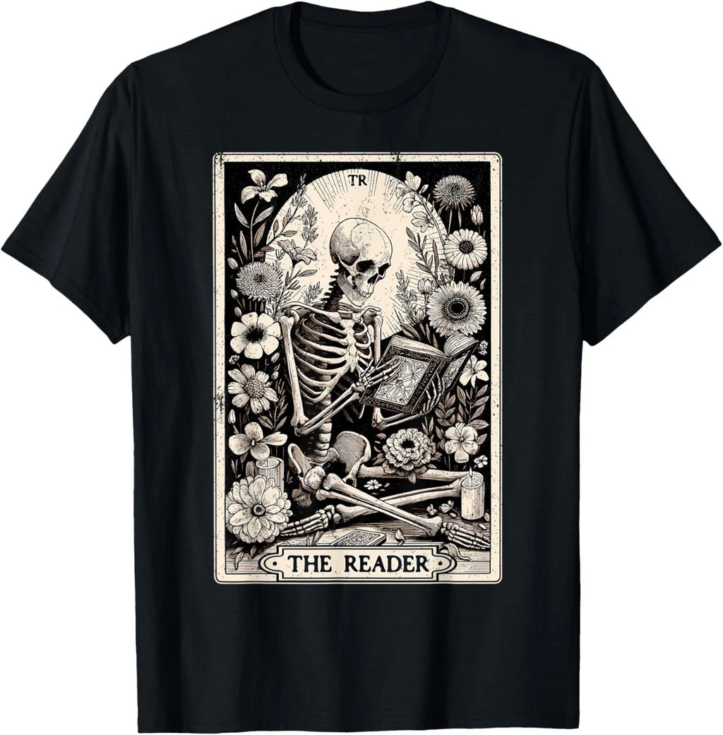 The Reader Tarot Card Funny Book Lover Skeleton Reading Book  unisex T-Shirt