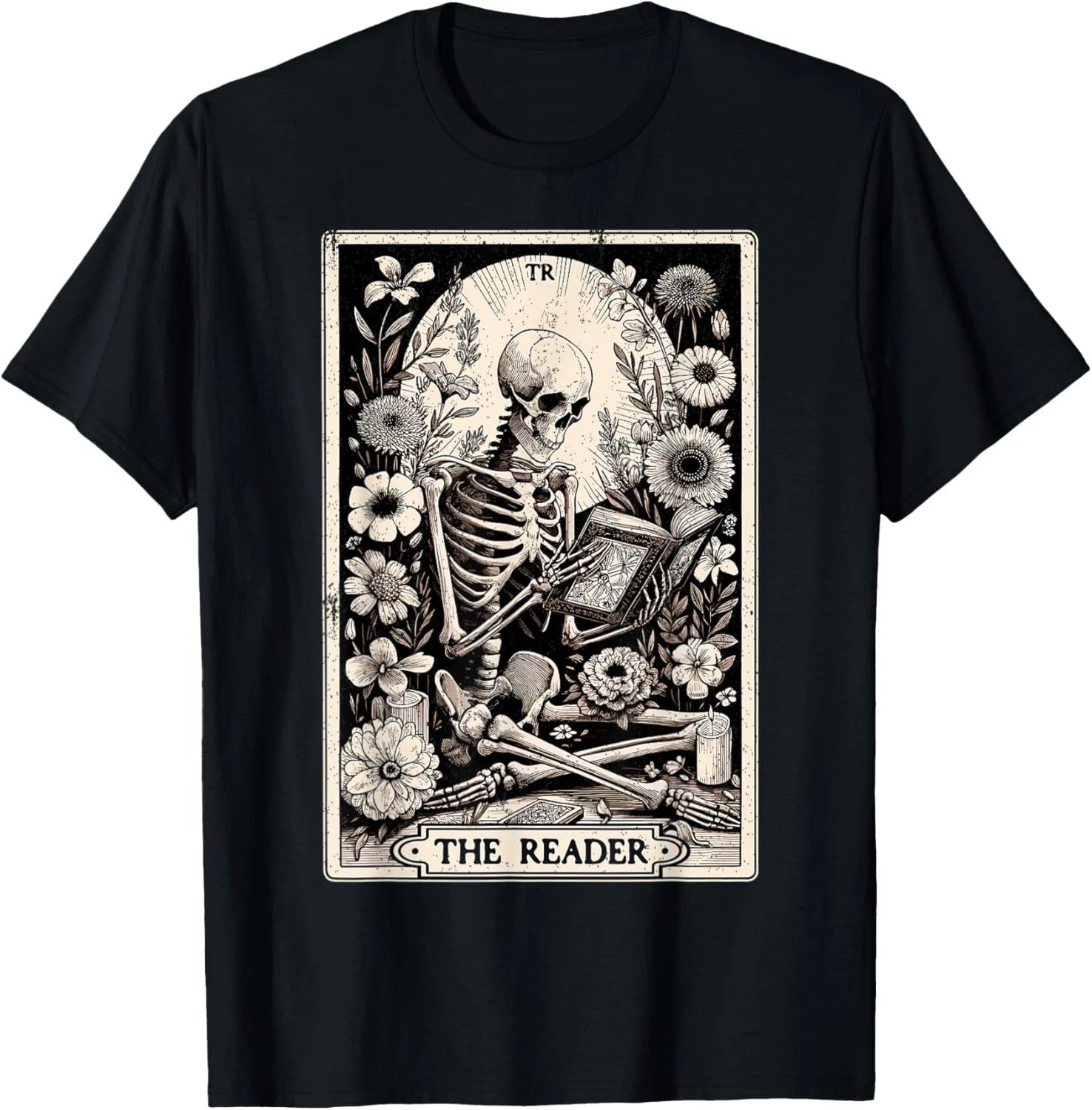The Reader Tarot Card Funny Book Lover Skeleton Reading Book  unisex T-Shirt
