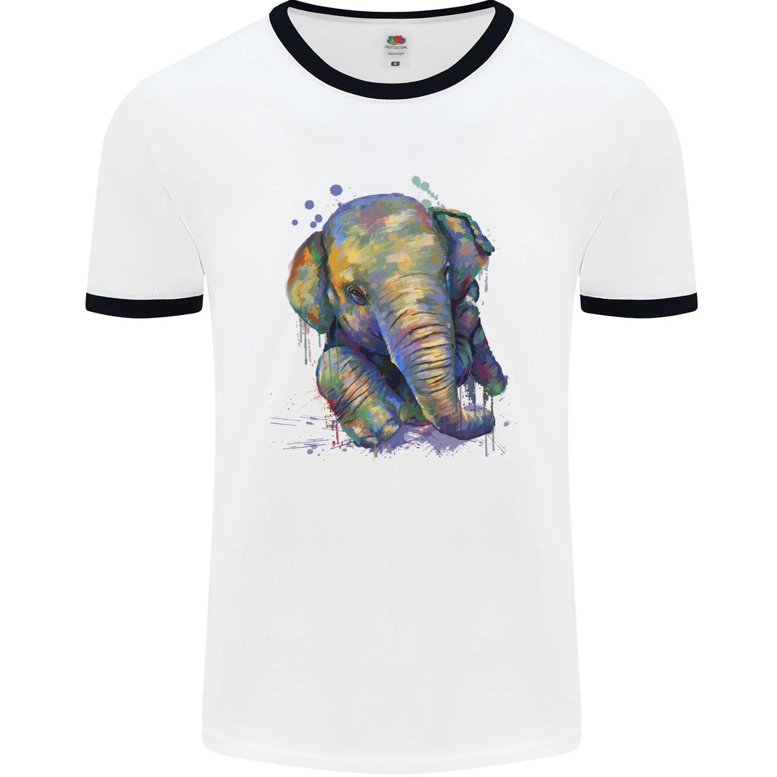 Elephant Hand Drawn Watercolour Mens Ringer T-Shirt