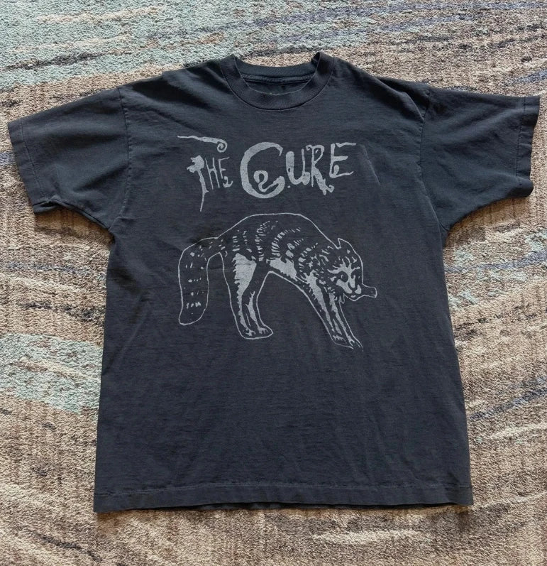 RARE! The Cure Rare Cat Artwork Vintage Unisex Black T-shirt Size S-5XL