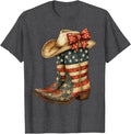 Retro Western Cowboy Boots Cowgirl American Flag 4th of July T-Shirt