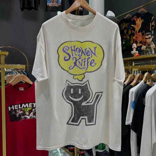 90's Shonen Kitten Club 'Shonen Knife Cat ' Aged T-Shirt White M