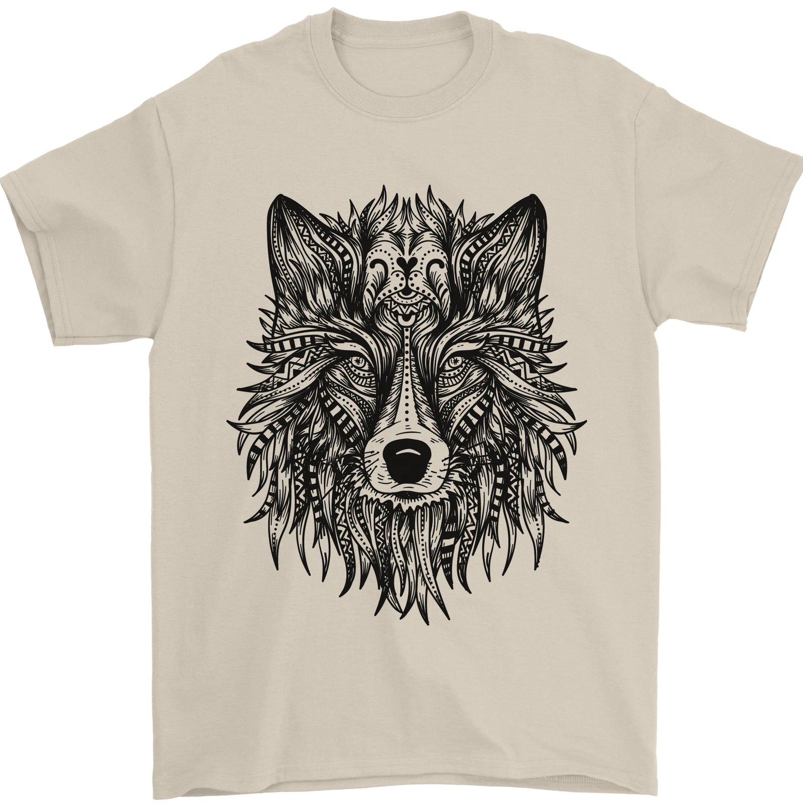 Mandala Tribal Wolf Tattoo Mens T-Shirt 100% Cotton