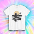 Bigfoot Kayaking Shirt Funny Sasquatch Paddling Lake Canoe Nature Sunset Tee