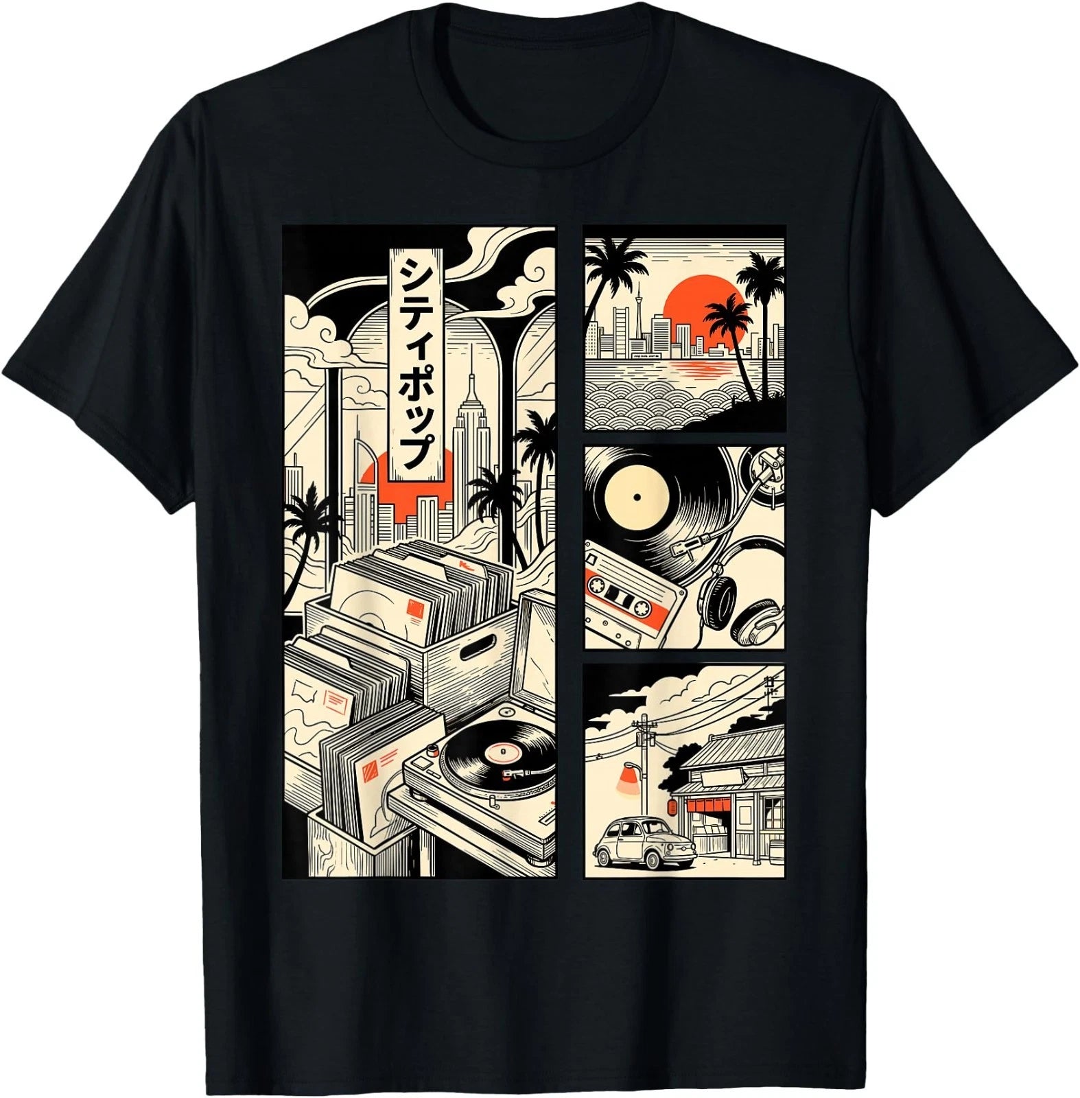 Japanese Record Store City Pop Comic Ukiyo-e Vinyl Music Art T-Shirt