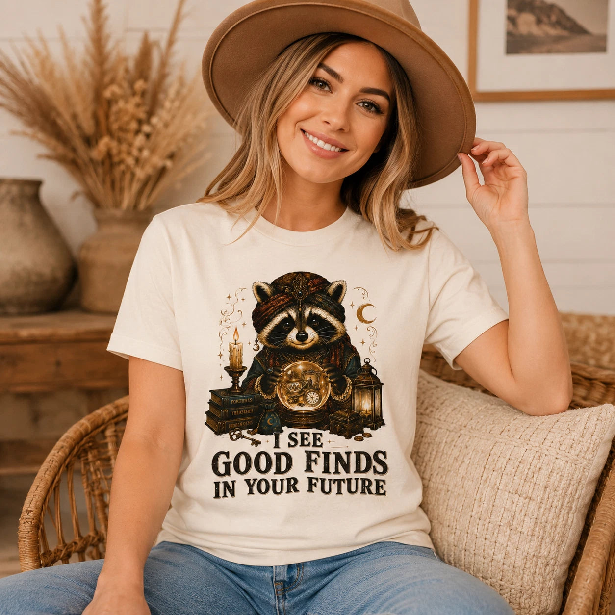 Fortune Teller Raccoon Shirt, Thrift Lover Crystal Ball Tee