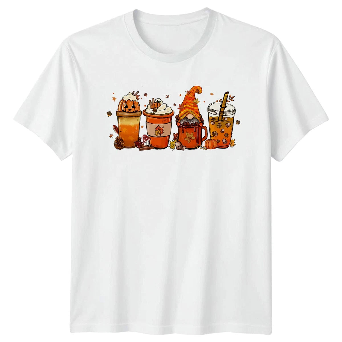 Cozy Autumn Fall Drinks Gnome T-Shirt Pumpkin Spice Latte Seasonal Halloween