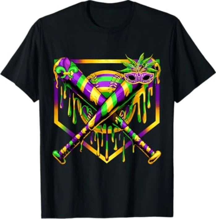 Baseball Mardi Gras Carnival Party Mask Ice Cream Drip Boys T-Shirt