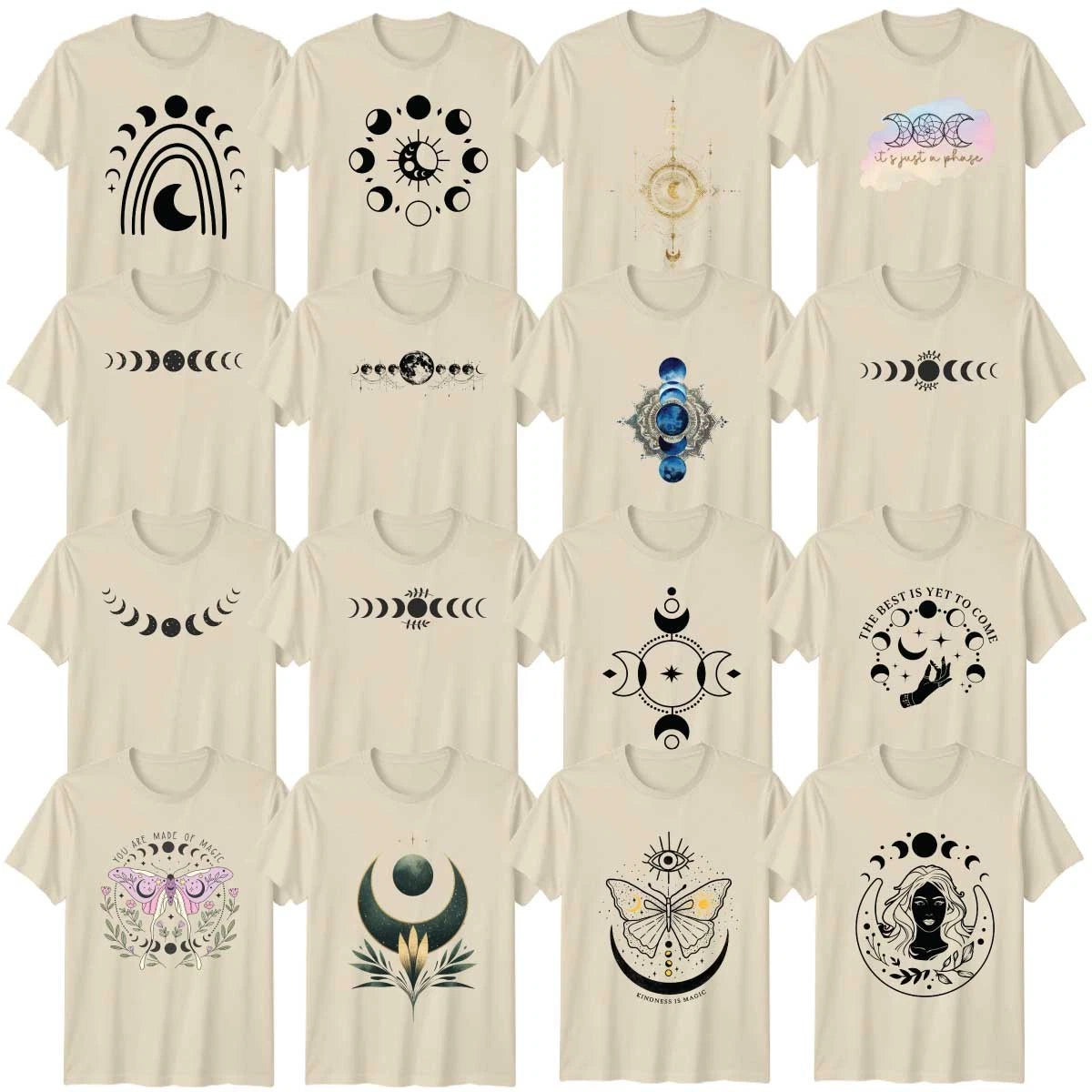Boho Moon Phases Gothic Adult T-Shirt Spirituality Birthday Gift