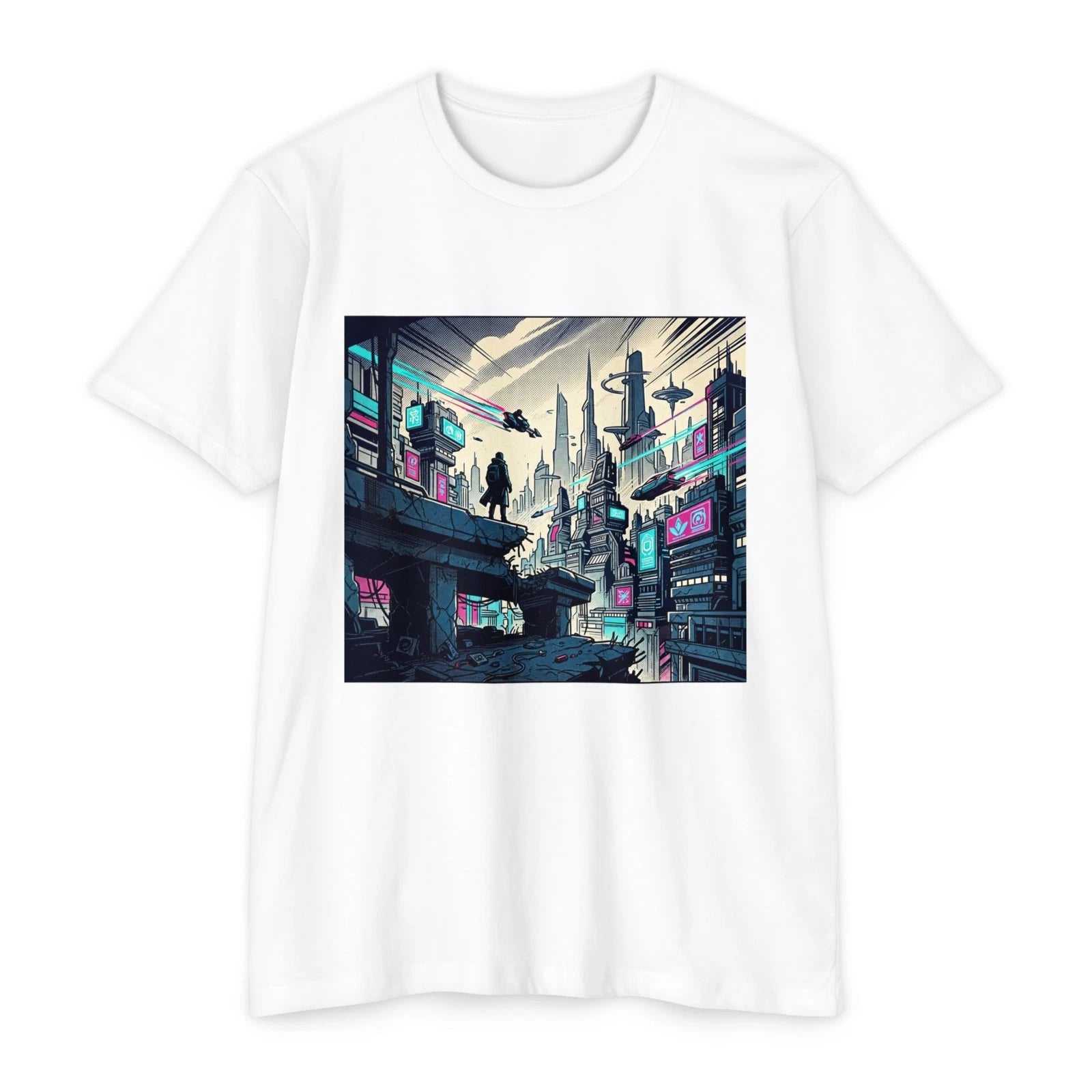 Cyberpunk Cityscape T-Shirt | Retro Neon Urban Scene