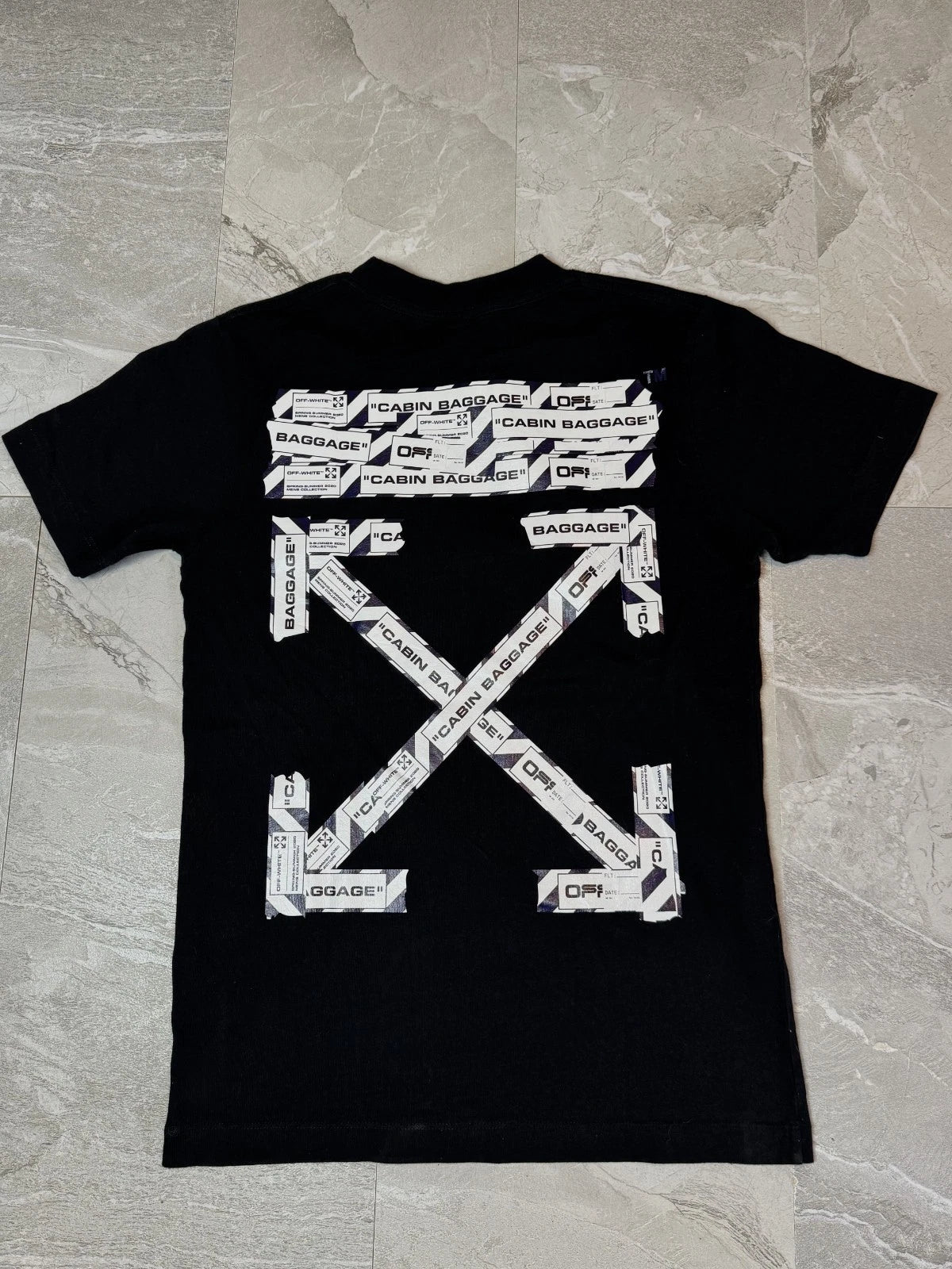Off-White Black Graphic T-Shirt Size XXS Fits S Cabin Baggage Arrow Print