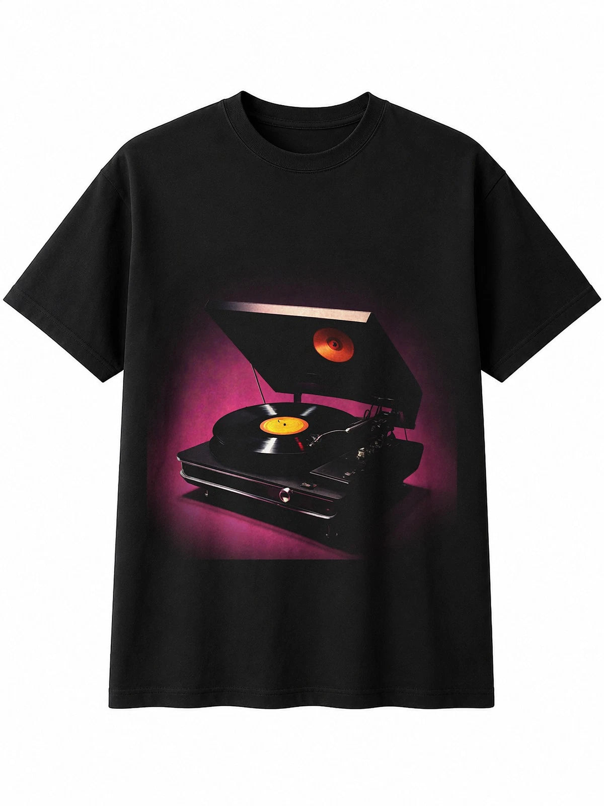 Fantasy Art Vinyl Record Player Triangle Retro Y2K Mens T-Shirt Black Xmas