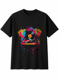 Splatter Art Vinyl Record Player Hexagon Retro Y2K Mens T-Shirt Black Birthday