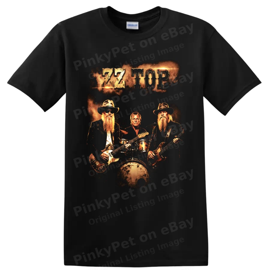 ZZ Top Rock Band T Shirt w/ Guitar Drum Vintage Concert Music Fan Art Tee