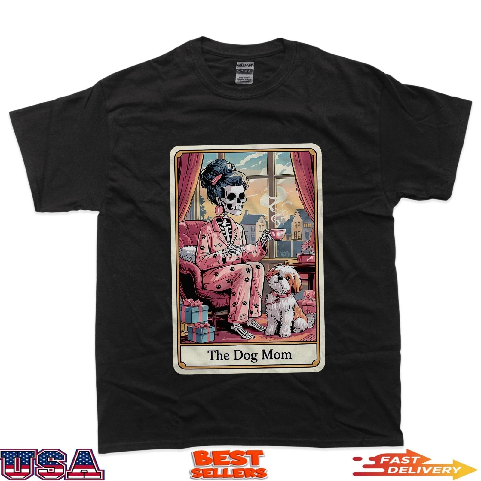 The Dog Mom Skeleton Tarot Card Funny Pet Lover Men Women Kids T-Shirt