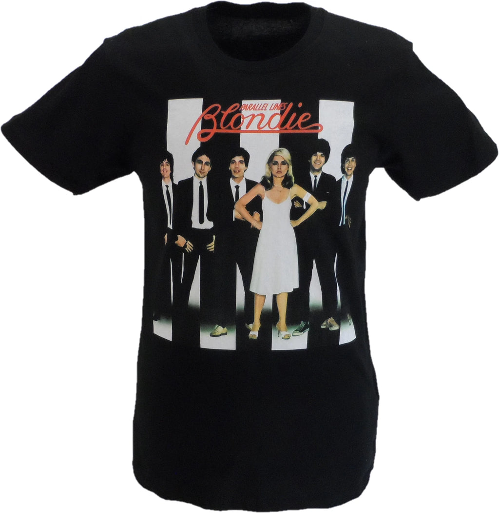 Mens Black Official Blondie Parallel Lines with Back Print T Shirt