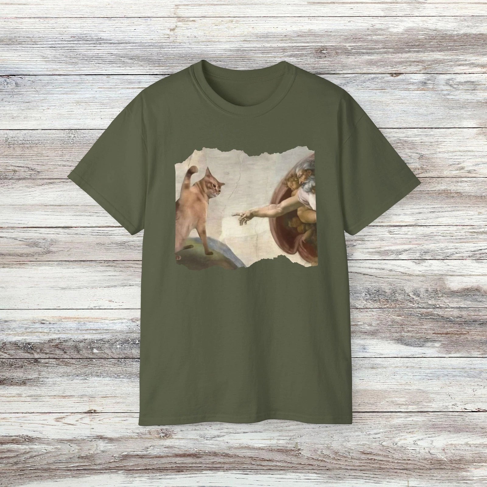 The Divine Swipe T-Shirt - Funny Cat Swatting God's Hand