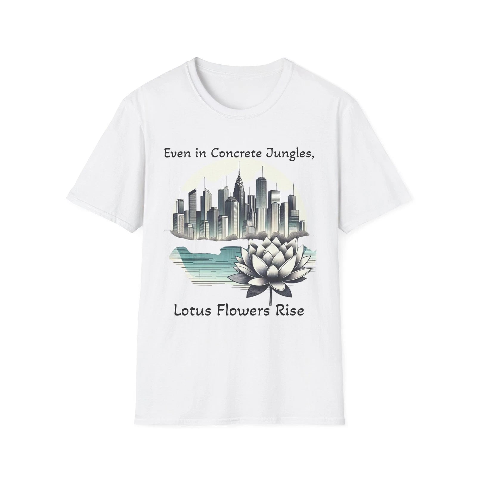Lotus Cityscape T-Shirt, Inspirational Tee, Urban Floral, Meditation Shirt