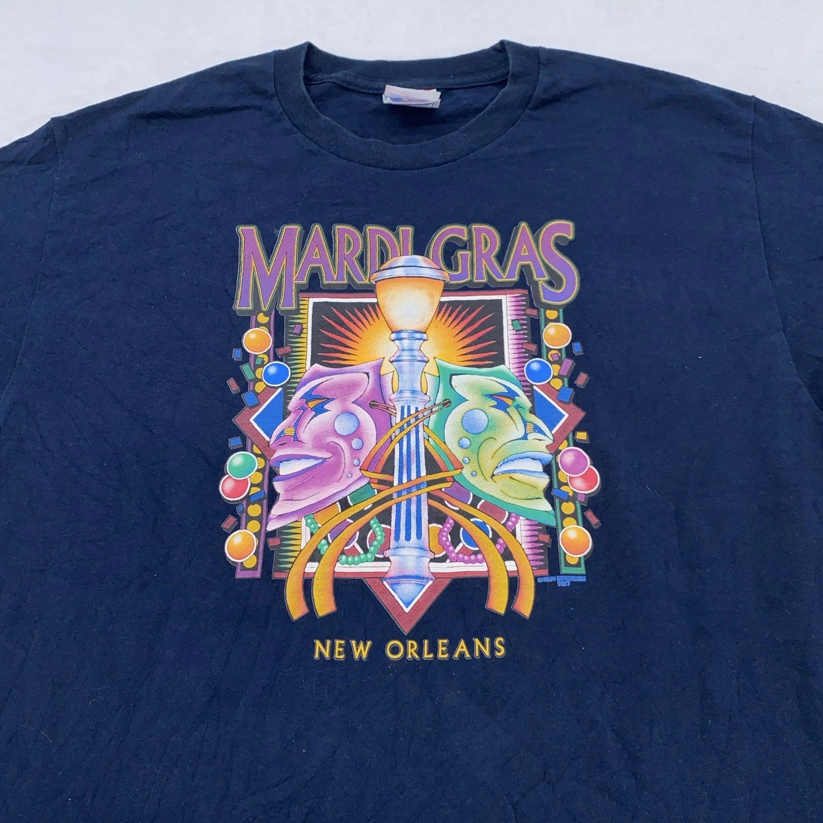 Vintage Mardi Gras Shirt Mens Large New Orleans Louisiana Festival Graphic USA