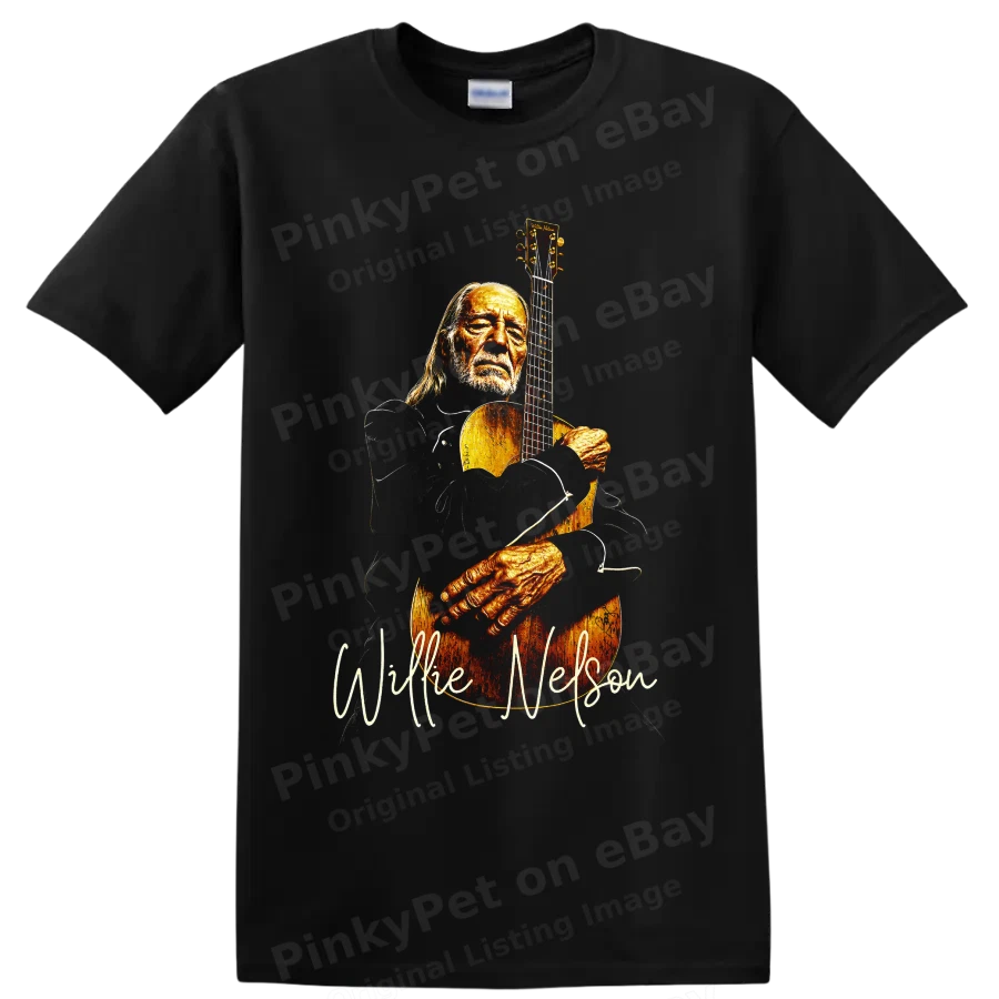 Willie Nelson Country Singer Acoustic Guitar Portrait Graphic T Shirt Music Tee