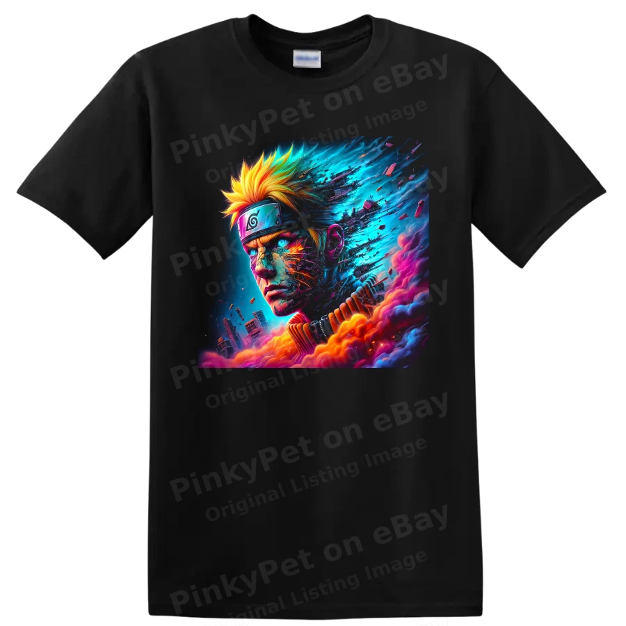 Uzumaki Anime T Shirt Neon Cyberpunk Ninja Art Graphic Tee Fan Art Print