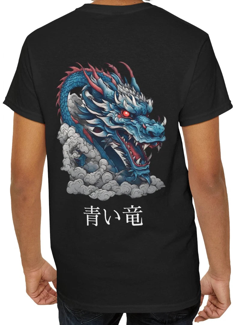 Blue Dragon T Shirt Japanese Kanji Shirt Biker Art Year of Dragon Tee Flashlande