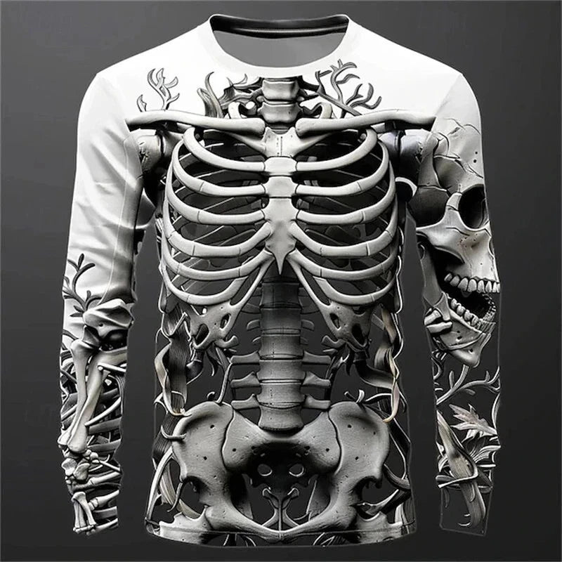 3D Print Skeleton Skulls Pattern T Shirts Men Long Sleeve T- shirt HS1019