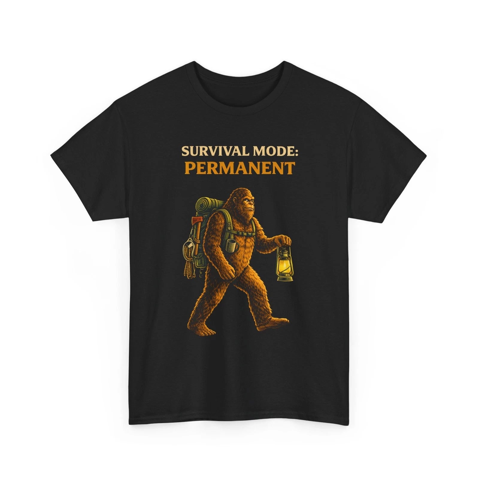 Survival Mode Permanent Bigfoot T-Shirt Cryptid Explorer Lantern Tee