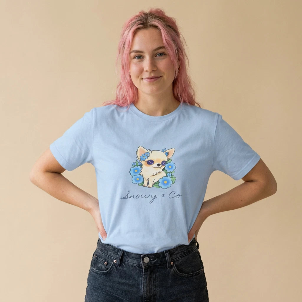 Pretty Flowers Chihuahua T-Shirt, Pastel Floral Dog Graphic Tee, Soft Aesthetic