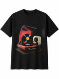 Fantasy Art Vinyl Record Player Arch Retro Y2K Mens T-Shirt Black 100% Cotton