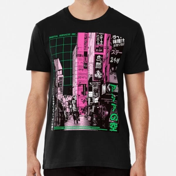 Vaporwave Cyberpunk Japanese Neon City Made in Australia Mens Tshirt S to 2XL