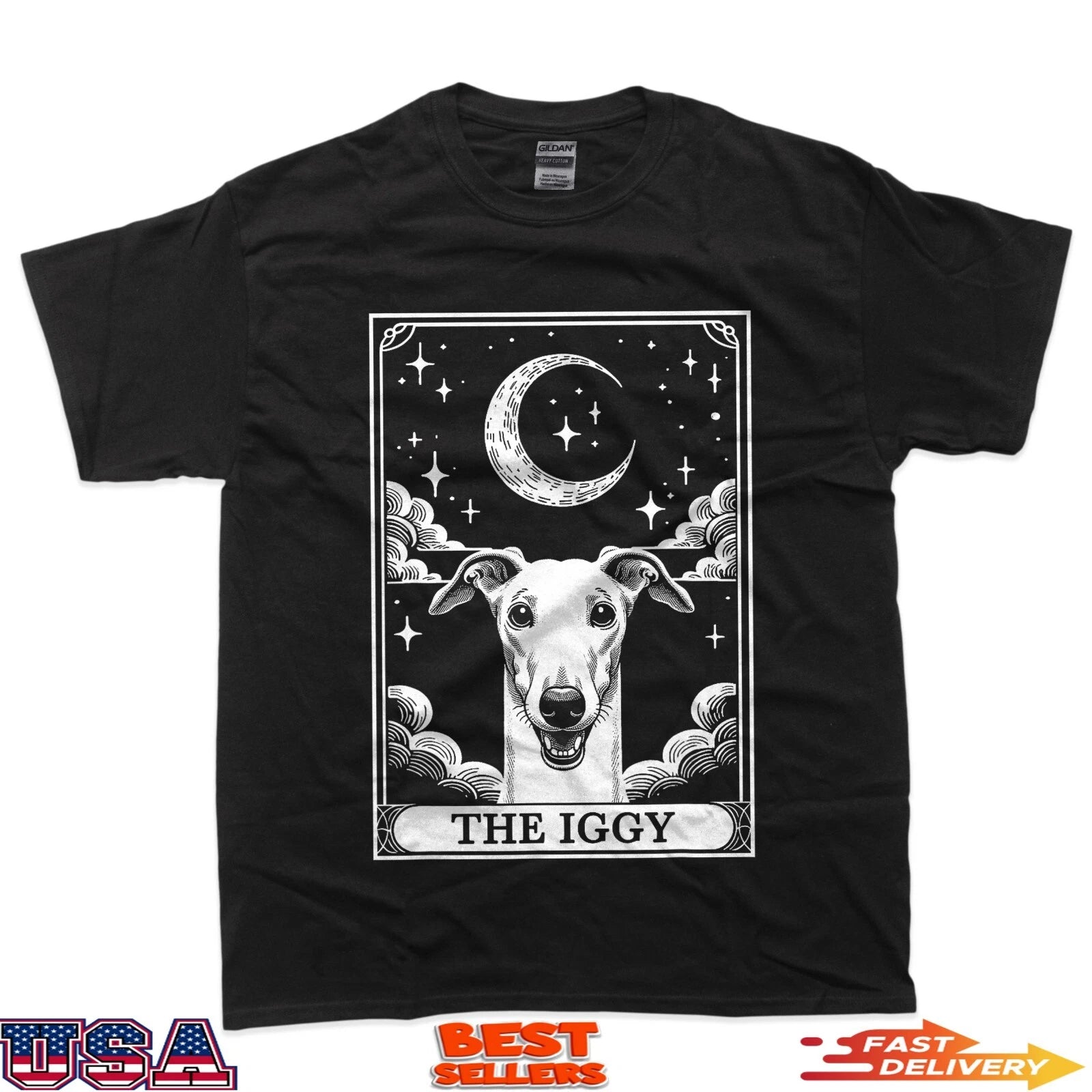 Tarot Card Vintage Crescent Moon Italian Greyhound Dog Mom T-Shirt