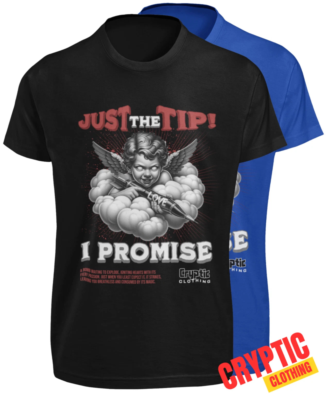 Just The Tip I Promise T SHIRT Men's Joke Funny Sex Cupid Love Bomb Cherub TEE