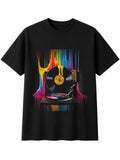 Vinyl Record Player Fantasy Art Retro Y2K Mens T-Shirt Black 100% Cotton 90s