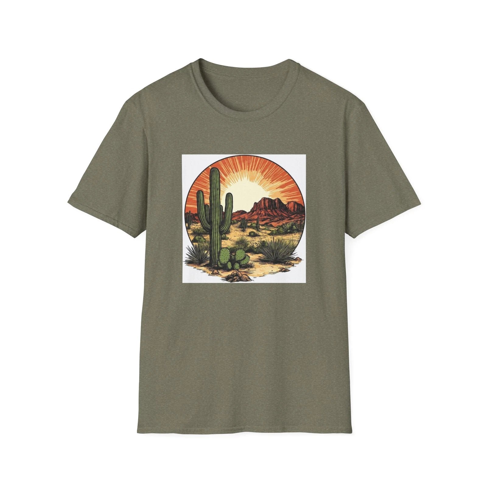 Desert Sunset Cactus Retro T-Shirt | Southwestern Sunset Illustration