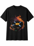 Ink Art Vinyl Record Player Under the Stars Retro Y2K Mens T-Shirt Black 90s