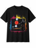 Splatter Art Vinyl Record Player Halo Retro Y2K Mens T-Shirt Black 100% Cotton